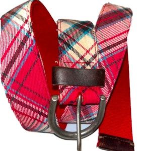 Aeropostale preppy RED PLAID BELT Blue White Canvas Woven Silver Buckle 9175 LRG